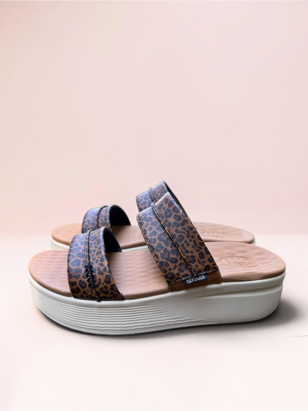 HEYDUDE Austin Slide Classic Strap Platform Sandal Leopard Cheetah Animal Print